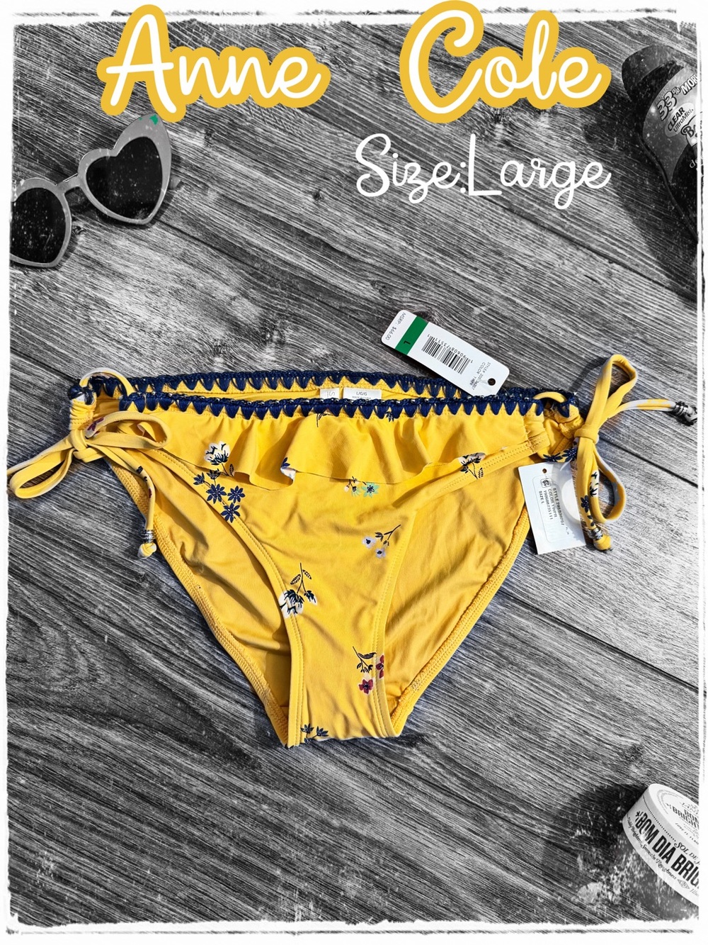 Anne Cole Studio Yellow Floral Flounce Ruffle Tie-Side Bikini Bottoms